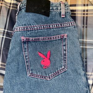 PLAYBOY Women's Flare Jeans with Pink Logo - Vintage Size 9 - EUC